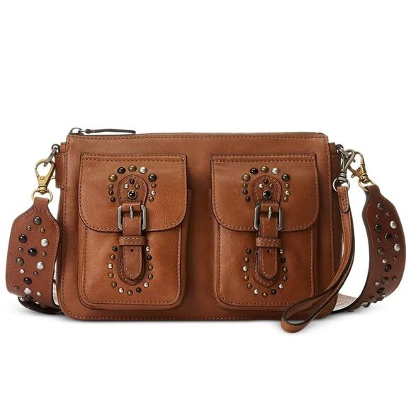 Ralph Lauren Studded Leather Noa Crossbody with Front Pockets, Brown, NWT - Picture 2 of 16